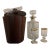1960s Mid-Century Modern Bar Set Wooden Ice Bucket & Tongs, Decanter & Glasses - Set of 5 For Sale