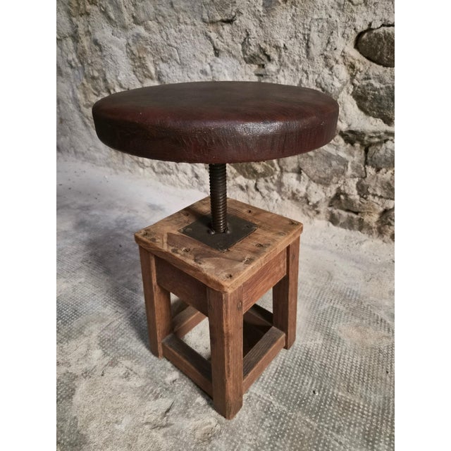 Antique Industrial French Adjustable Oak Workshop Stool, 1930s For Sale - Image 10 of 18