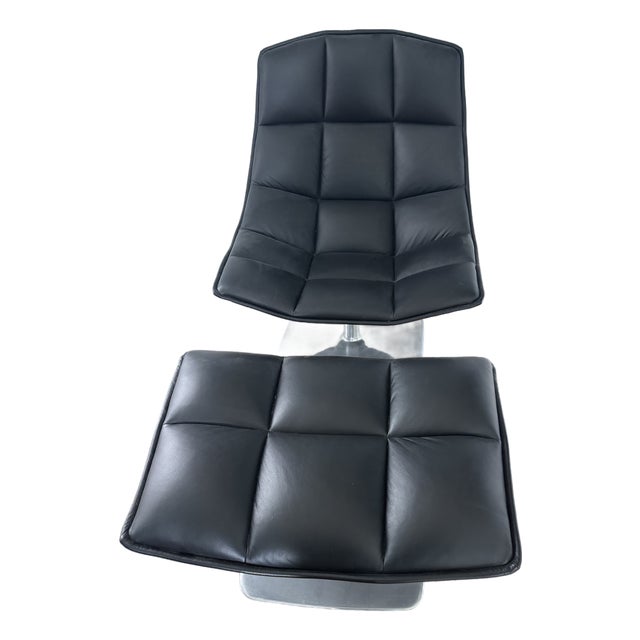 Authentic Knoll Studio-Jehs+Laub Pedestal Lounge & Ottoman-Black Leather/Silver Base For Sale