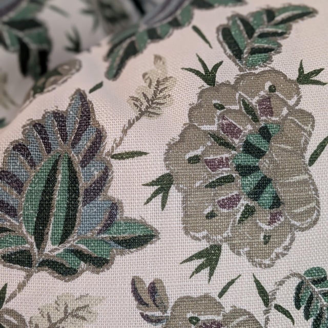Textile Soane Britain Filigree Flower in Gilt on Stone Linen Pillows With Green Cord - Double Sided For Sale - Image 7 of 8