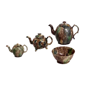 18th Century Teapots and Bowl Faience with Tortoiseshell Decorations from Wieldon, Set of 4