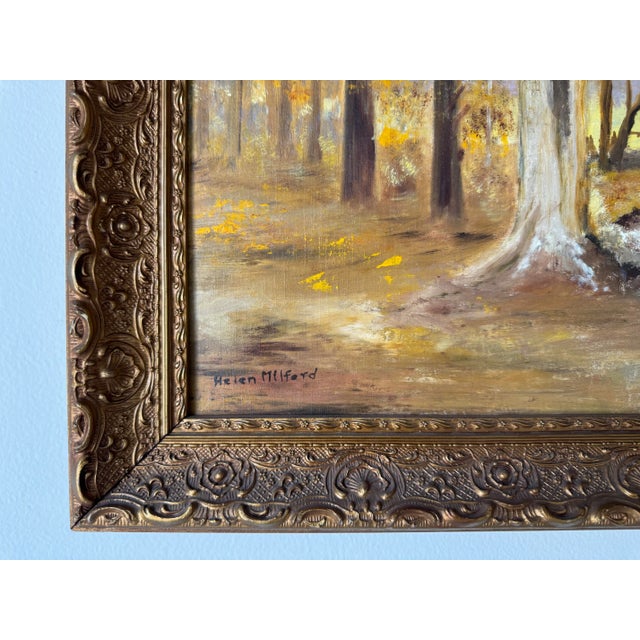 Yellow 1970s Vintage Impressionist Autumn Landscape Oil Painting on Board by Helen Milford For Sale - Image 8 of 11