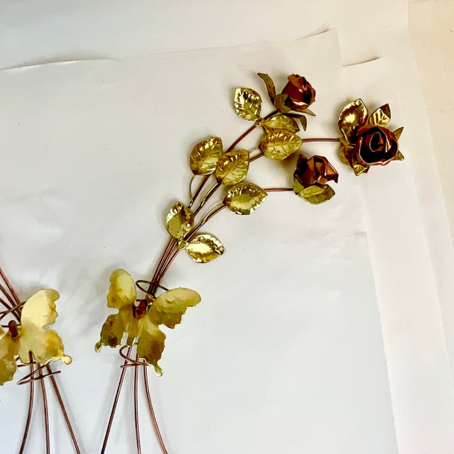 American Mid-Century Americana Boho Chic Metal Roses Sculptural Wall Object After Curtis Jere - A Pair For Sale - Image 3 of 10