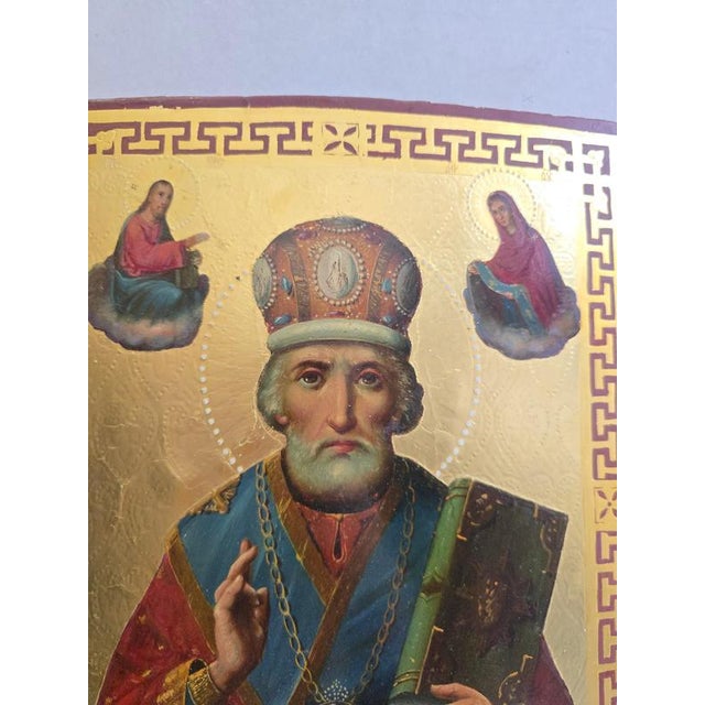 Russian Icon of Saint Nicholas, 19th Century, Painting on Panel For Sale - Image 7 of 10