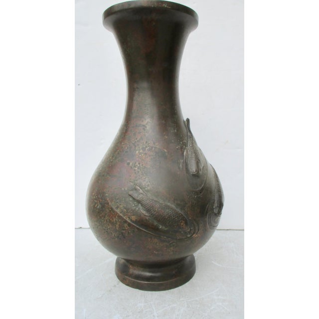 Japanese Antique Japanese Bronze Carp Vase For Sale - Image 3 of 13
