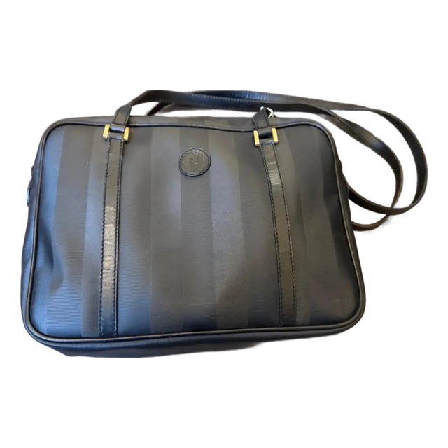 A 2000s Fendi Black Pequin Canvas and Leather Shoulder Bag For Sale