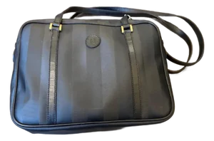 A 2000s Fendi Black Pequin Canvas and Leather Shoulder Bag