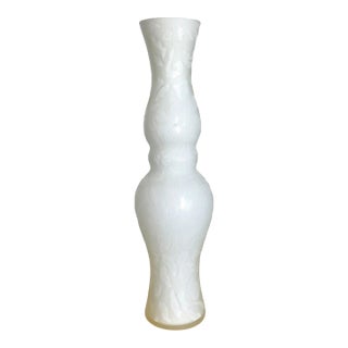 90s Tall White Etched Glass Vase For Sale