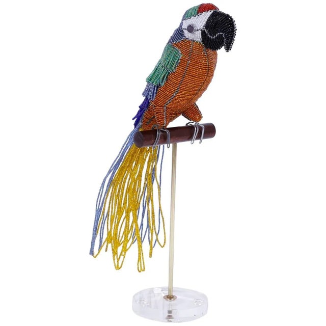 Orange Glass Beaded Parrot Sculpture For Sale - Image 8 of 8