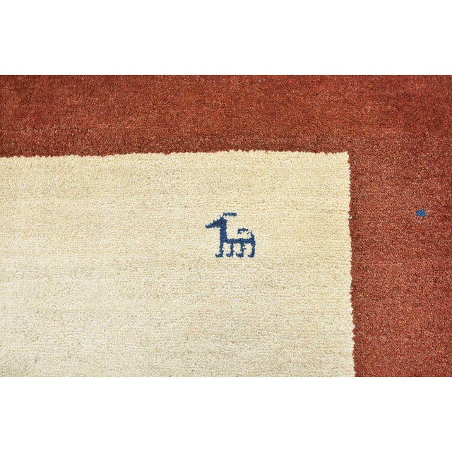 Gabbeh Rug 5'1'' X 7'5'' Ivory Wool Vintage Tribal Hand-Knotted Oriental Carpet For Sale - Image 9 of 12