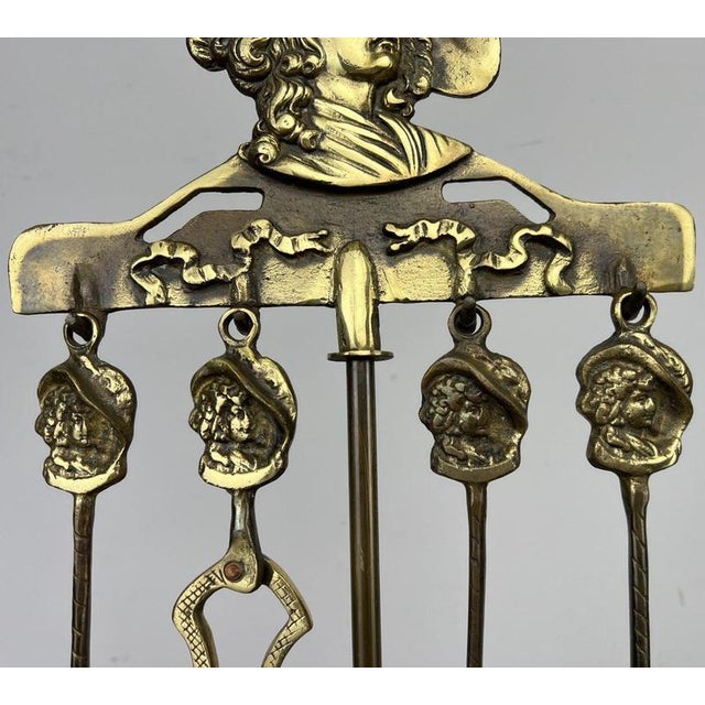 Vintage French Brass Fireplace Tools, Set of 5 For Sale - Image 5 of 12