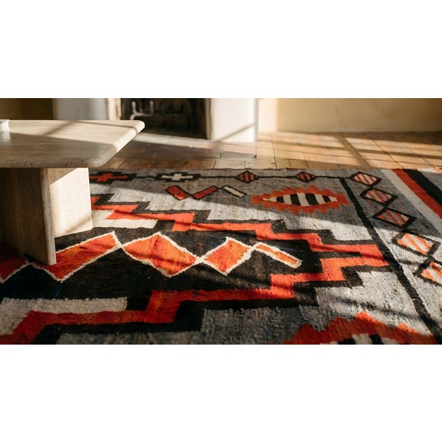 1920s Gray Storm Tribal Antique American Navajo Rug 4'8"x6'9" Flatweave Wool Carpet For Sale - Image 14 of 14