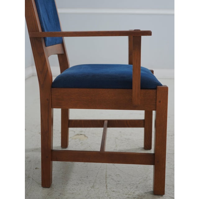 Textile Pair Stickley Arts & Crafts Upholstered Armchairs For Sale - Image 7 of 18