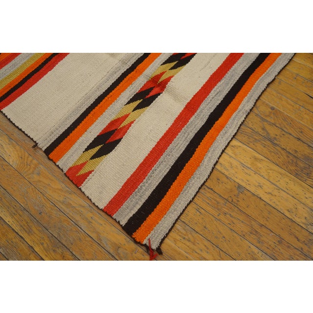 Early 20th Century 1930s Ivory Cream Geometric Stripe Antique American Navajo Rug Flat Woven 4'2" X 6'2" Wool Carpet For Sale - Image 5 of 6