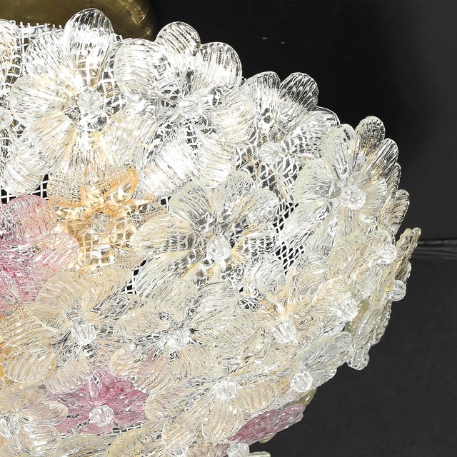 1950s Mid-Century Hand-Blown Rose Murano Glass Florets Chandelier Attributed to Barovier & Toso For Sale - Image 5 of 14