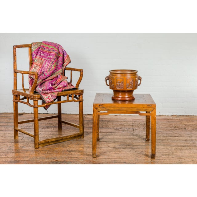 Qing Dynasty Elm Stool or Drinks Table with Horse Hoof Feet and Humpback Apron For Sale - Image 11 of 12