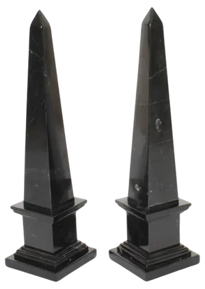 Empire Revival Black Marble Obelisks, 1980s, Set of 2