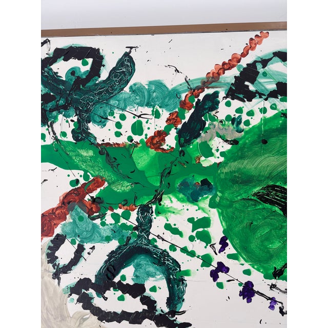 Green Signed Abstract Acrylic Painting For Sale - Image 8 of 12