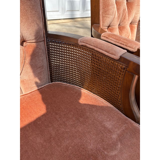 Morganton Furniture Co. 1960s Mid Century Modern Vintage Tufted Velvet and Cane Chairs, Set of Two For Sale - Image 4 of 8