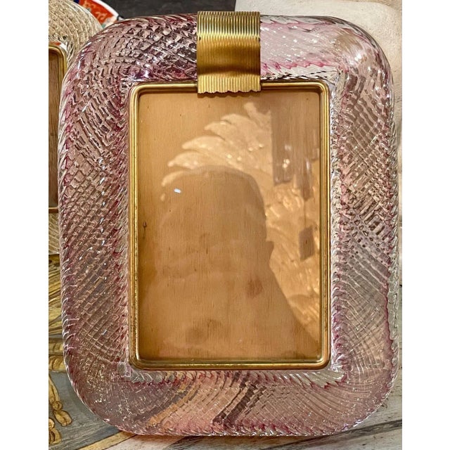 Metal Early 21st Century Modern Pink Murano Glass and Brass Picture Frame For Sale - Image 7 of 7