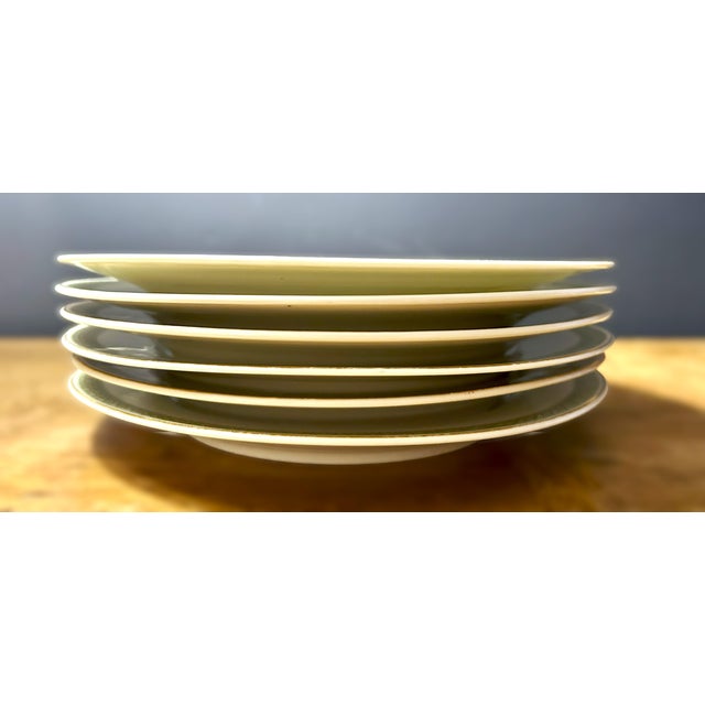 Antique French Limoges, T&v, Green & Gold Dinner Plates - Set of 6 For Sale - Image 9 of 10