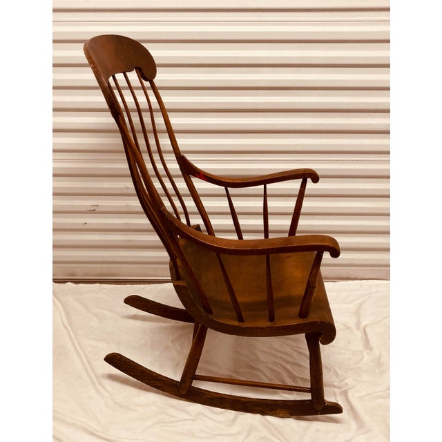 American Classic Antique Primitive American Mahagony Spindle Back Rocking Chair For Sale - Image 3 of 10