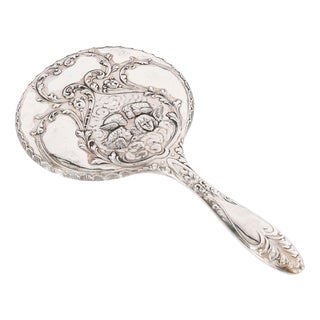 Antique Sterling Silver Cherubs Hand Mirror by S Blanckensee and Son Birmingham 1912, 1890s For Sale