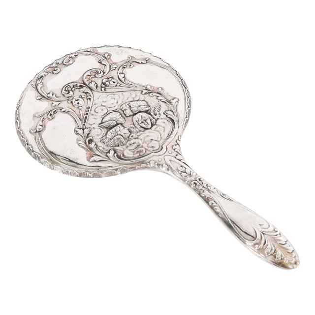 Antique Sterling Silver Cherubs Hand Mirror by S Blanckensee and Son Birmingham 1912, 1890s For Sale