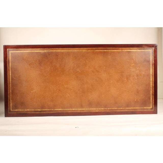 Louis XVI Style Brass Mounted Mahogany Desk With Tooled Leather Top For Sale - Image 4 of 13