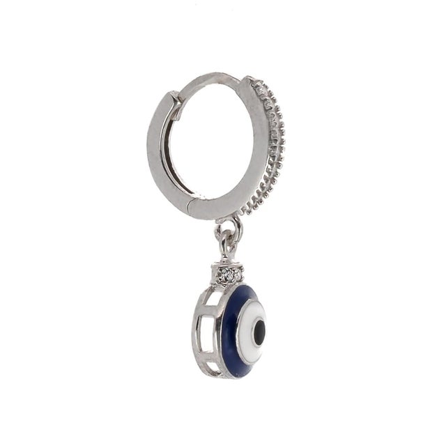 Contemporary Blue Enamel Sterling Silver Diamond Hoop Evil Eye Earrings, A Pair For Sale - Image 3 of 6