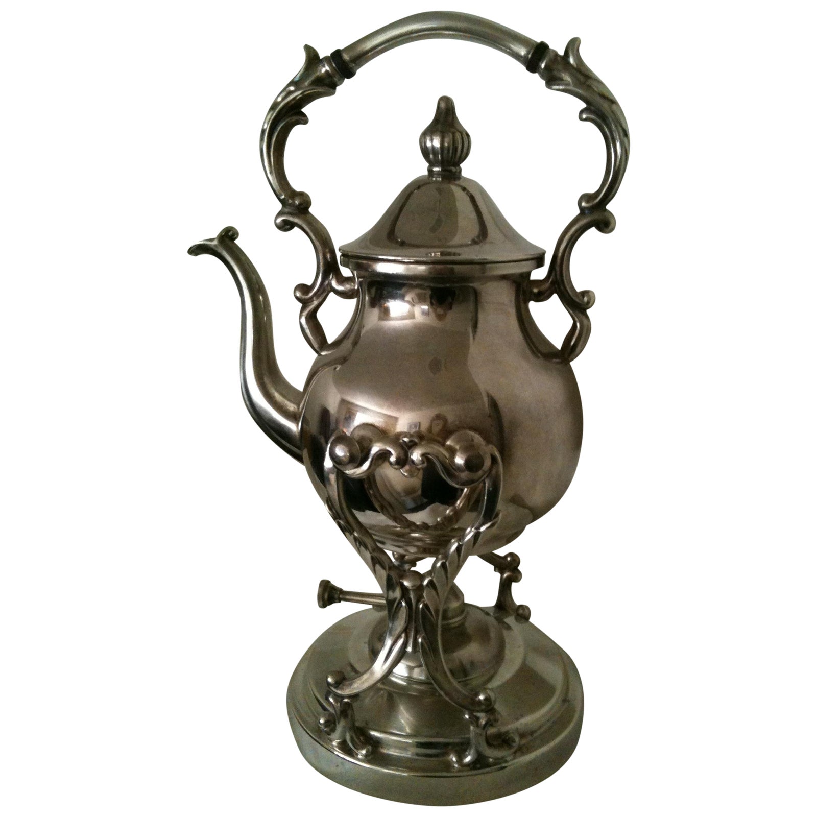 Silver on Copper Tea Kettle with Stand and Burner Chairish