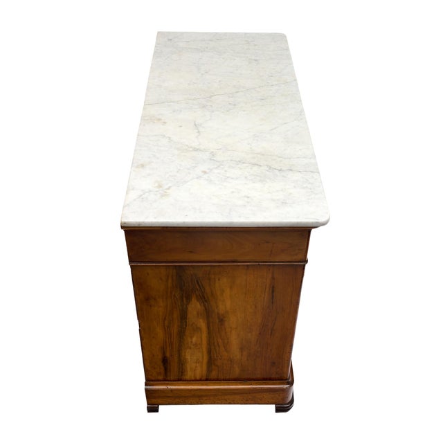 French Restoration Burled Walnut Chest of Drawers With Carrara Marble, Circa 1830 For Sale - Image 9 of 9