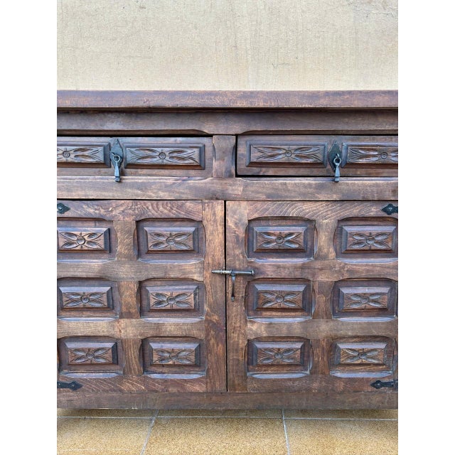Rustic Rustic Spanish Carved Wooden Sideboard, 1980s For Sale - Image 3 of 10