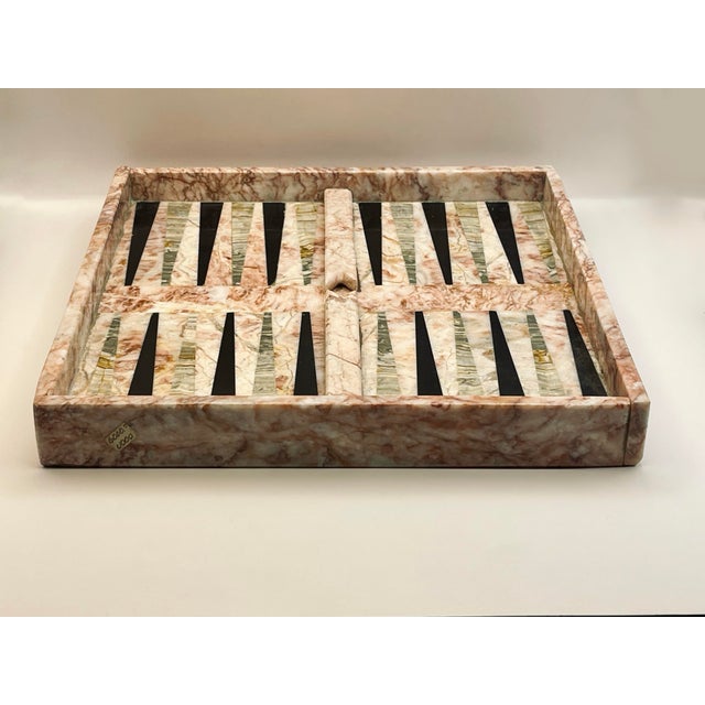 Transitional Early 20th Century Pink, Black and Green Marble Backgammon Board For Sale - Image 3 of 9