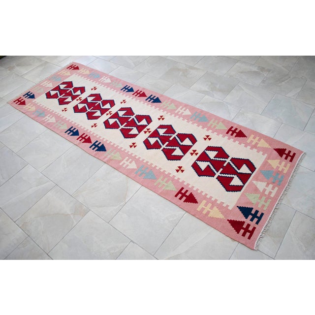 Vintage Turkish Hand Woven Kilim Rug. Flat Weave Hallway Rug Kitchen Decor - 3′3″ × 9′6″ For Sale - Image 6 of 16