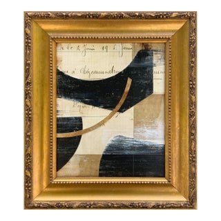 Contemporary Black and White Abstract Collage II in Vintage Gold Frame For Sale