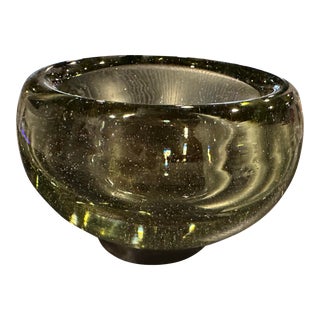 Jan Barboglio Heavy Blown Glass Bowl With Iron Base For Sale