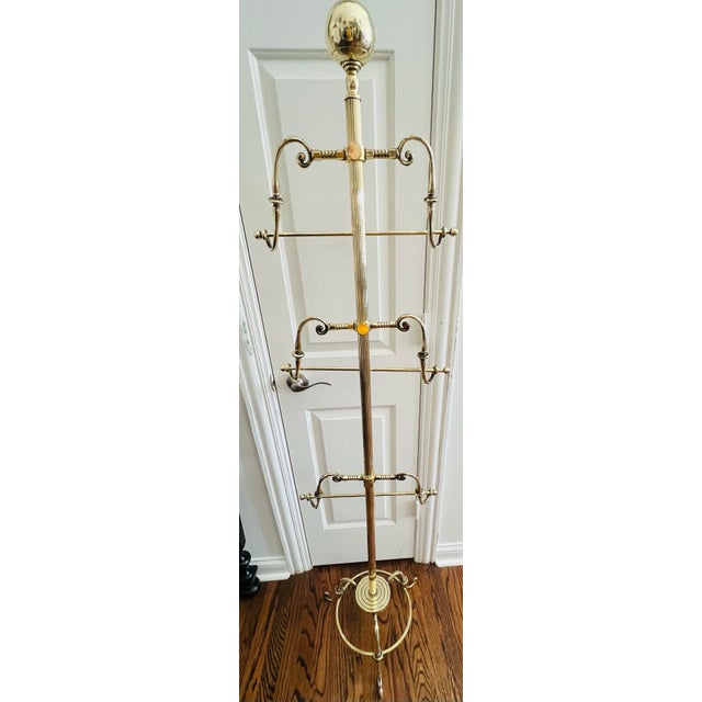 Hollywood Regency Vintage Asjustable Solid Brass Valet / Butler Stands With Classical Scrollwork a Pair For Sale - Image 3 of 12