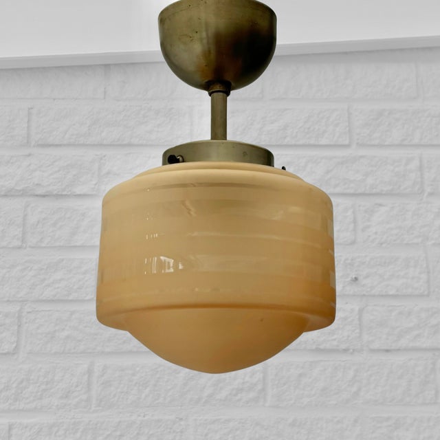 Red Scandinavian Modern Pendant Lamp in Havana Glass and Steel, Sweden, 1930s For Sale - Image 8 of 8