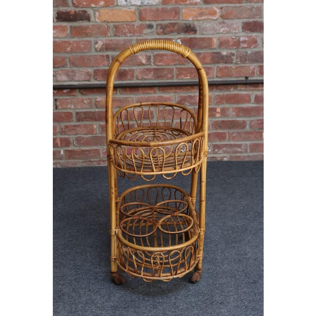 Vintage Italian Oval Bar Cart / Trolley on Caster Wheels in Bamboo and Rattan For Sale - Image 18 of 18