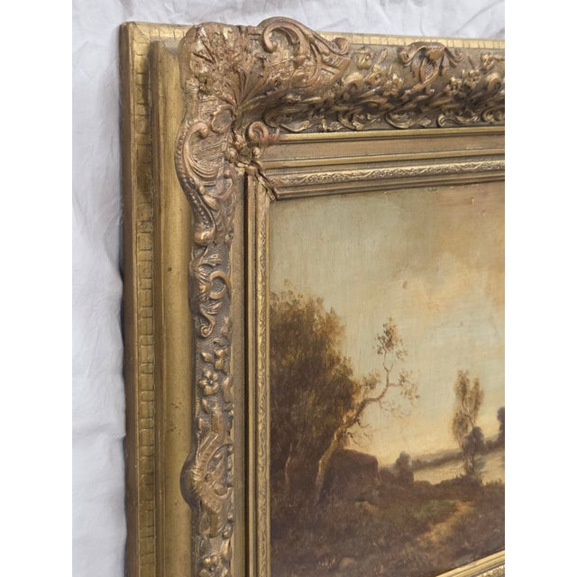 Antique Dutch 19th C. Sunrise Over Water Landscape, Original Frame, Signed J. Wouters (?) For Sale - Image 9 of 18