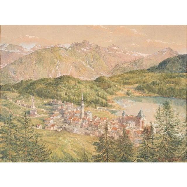 View of Sankt Moritz - Original Watercolor on paper by H. B. Wieland - 1900/1920 1900-1920 For Sale - Image 4 of 4
