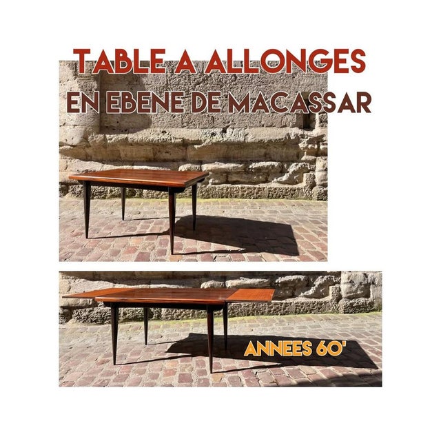 Extendable Table in Macassar Ebony, 1960s For Sale - Image 5 of 9