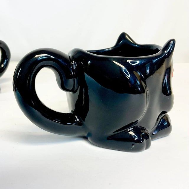 1990s Vintage Art Deco Majolica Halloween Black Cat Coffee Mugs - Set of 4 For Sale - Image 12 of 12