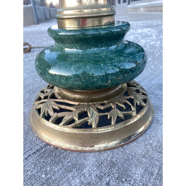 Japanese Post-War Green Marble & Bronze Column Table Lamps - a Pair For Sale - Image 10 of 12