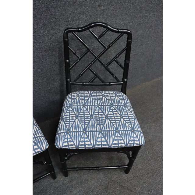 Set of 4 Hollywood Regency Ebonized Faux Bamboo Dining Side Chairs For Sale - Image 4 of 16