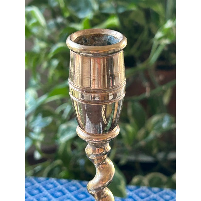 Vintage Brass Solid Barley Twist Victorian Style Candlestick Holders - A Pair For Sale - Image 4 of 7