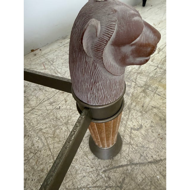 Metal 1980s Italian Regency Glass Top Panther Head Cocktail Table For Sale - Image 7 of 11