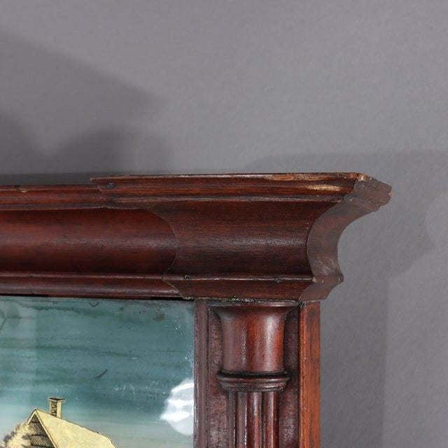 Antique Federal Mahogany Veneer Mirror With Englomise Landscape Panel C1830 For Sale - Image 6 of 8