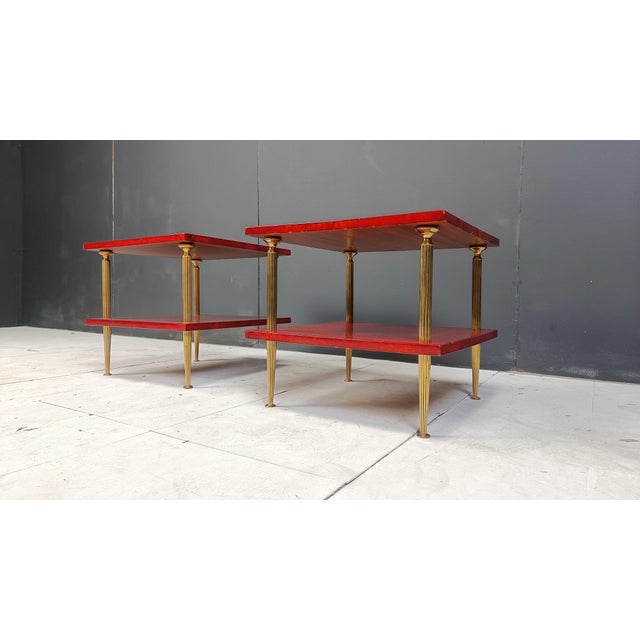 Two Tier Lacquered Goatskin Side Tables attributed to Aldo Tura, 1960s, Set of 2 For Sale - Image 6 of 15